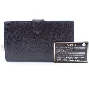 CHANEL CC Bifold Long Wallet Grained Calfskin Leather BK GHW France 35RL721